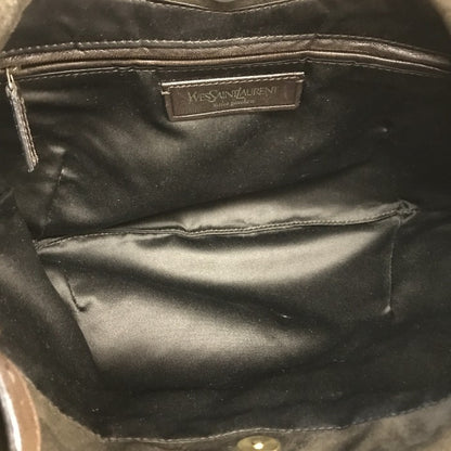 YVES SAINT LAURENT イブサンローラン リヴゴーシュ モンバサ ワンショルダー レディース スウェード プリーツ 角型ハンドル 半月 ブラウン 中古 T1