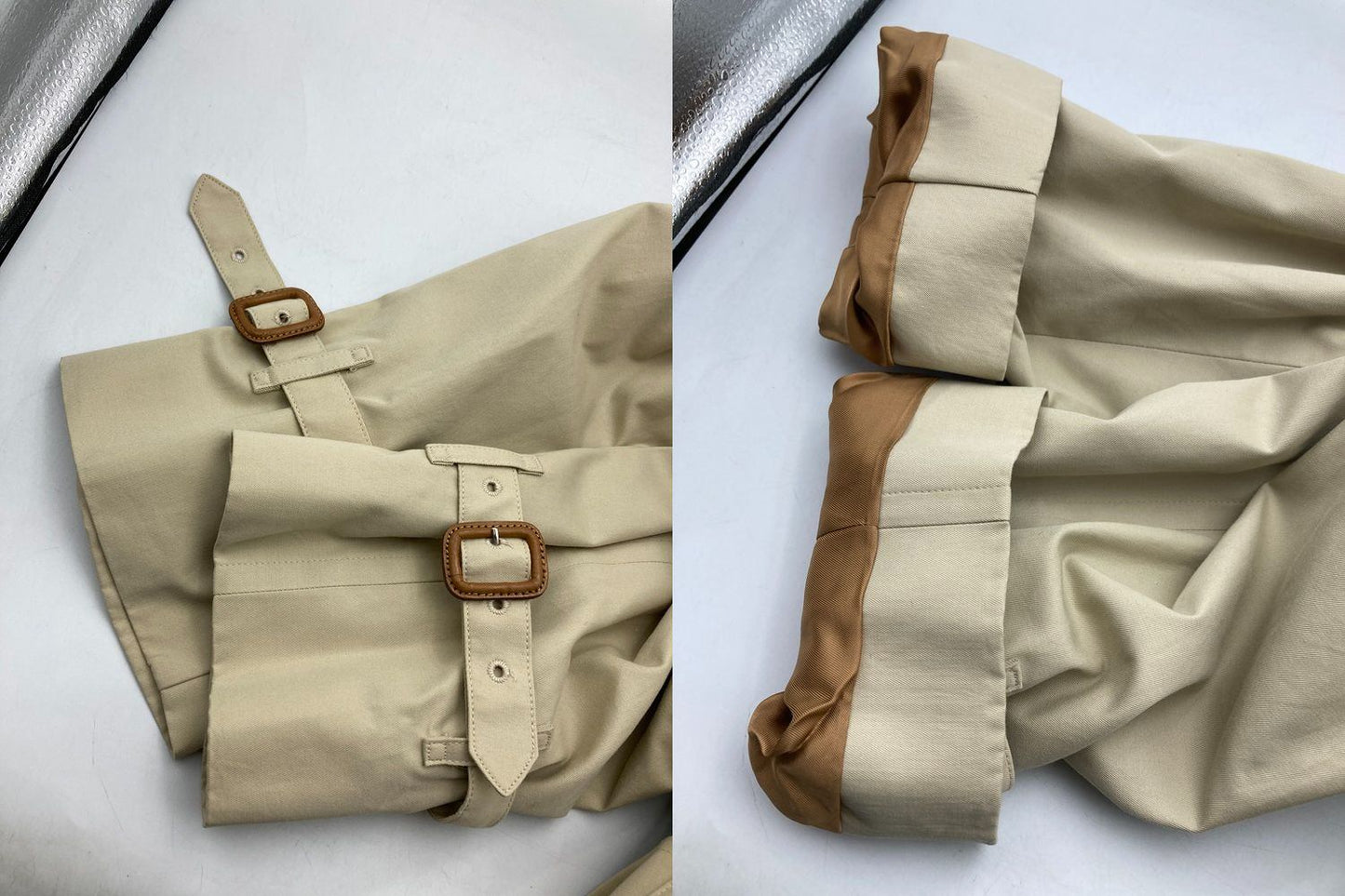 Burberrys バーバリーズ イングランド製 トレンチコート 裏地チェック ネーム刺繍入り サイズ44 中古 D4
