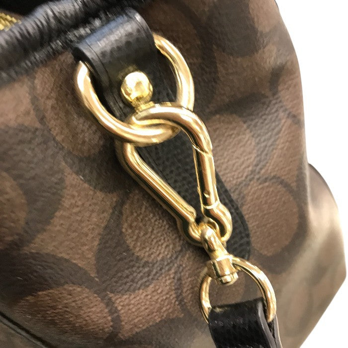 COACH コーチ シグネチャー ミニ マーゴット キャリーオール ハンドバッグ レディース 2way ショルダー 斜め掛け ブラウン/ブラック F34605 中古 T1