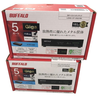 BUFFALO Giga対応 金属筐体 電源内蔵 5ポート LSW6-GT-5NS/BK ブラック 2個セット スイッチングハブ マグネット 壁掛け設置対応 中古 Y1