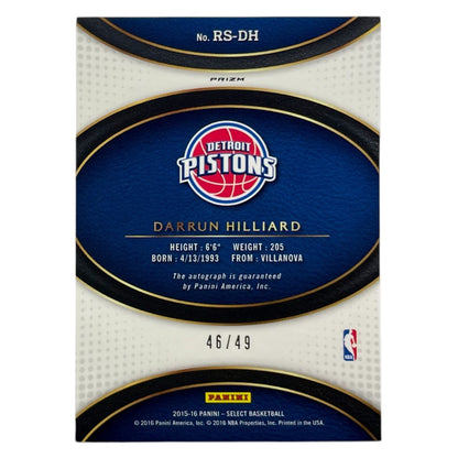 PANINI NBAカード SELECT PRIZM DARRUN HILLIARD PISTONS /49 #RS-DH 中古 IT2