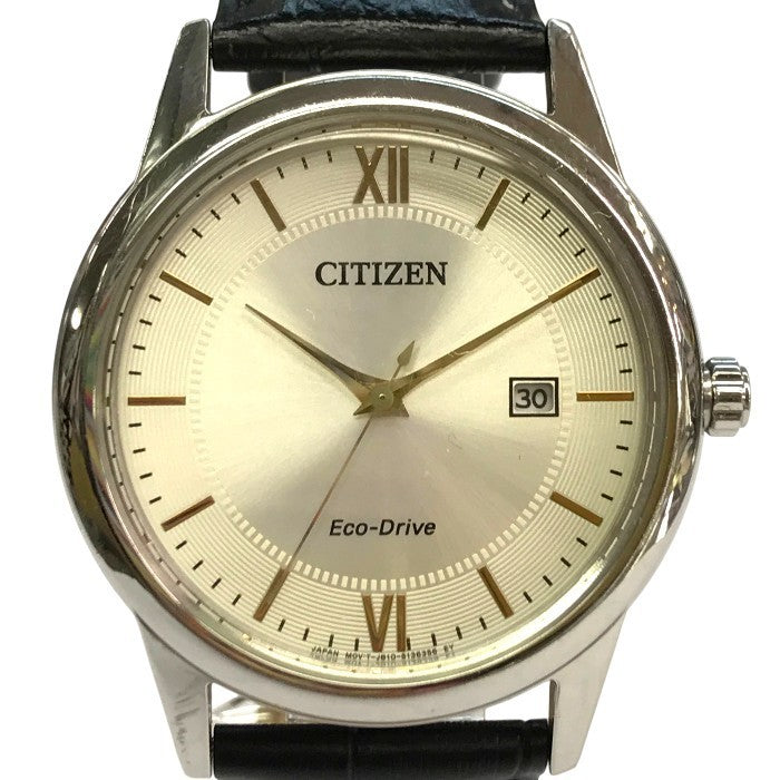 CITIZEN シチズン エコドライブ 腕時計 メンズ アナログ ソーラー Eco-Drive デイト SS レザーバンド シルバー/ブラック J810-S095662 中古 T1