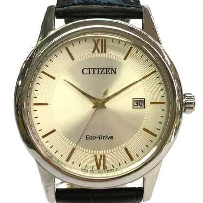 CITIZEN シチズン エコドライブ 腕時計 メンズ アナログ ソーラー Eco-Drive デイト SS レザーバンド シルバー/ブラック J810-S095662 中古 T1
