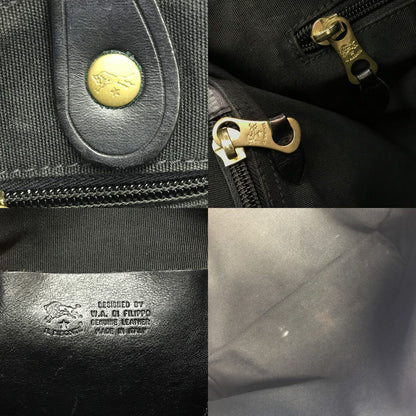 IL BISONTE イルビゾンテ トートバッグ ユニセックス レザー ハンドバッグ ロゴ ブラック 5432400114 中古 T1