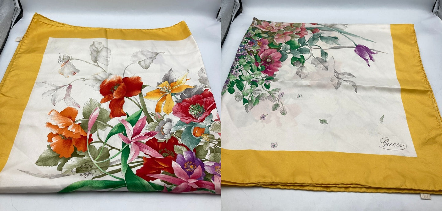 GUCCI グッチ スカーフ シルク100％ フローラ 花柄 中古 D4
