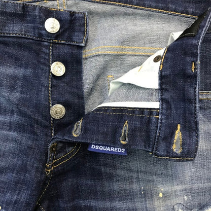 DSQUARED2 ディースクエアード デニムパンツ メンズ ジーンズ ボタンフライ ダメージ加工 インディゴブルー 48サイズ S74LB0871 S30342 中古 T1