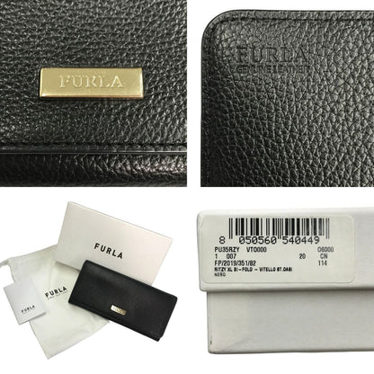 FURLA フルラ RITZY 長財布 レディース シボレザー 二つ折り フラップ ホック ネロ/ブラック PU35RZY 中古 T1