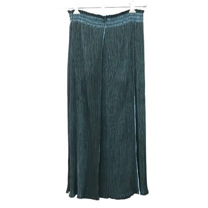 ISSEY MIYAKE イッセイミヤケ ホワイトレーベル ロングスカート レディース プリーツ フレア スリット グリーン/ブルー 2サイズ IM42FG213 中古 T1