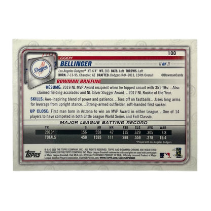 TOPPS MLBカード BOWMAN CHROME CODY BELLINGER LOS ANGELES DODGERS /250 #100 中古 IT2