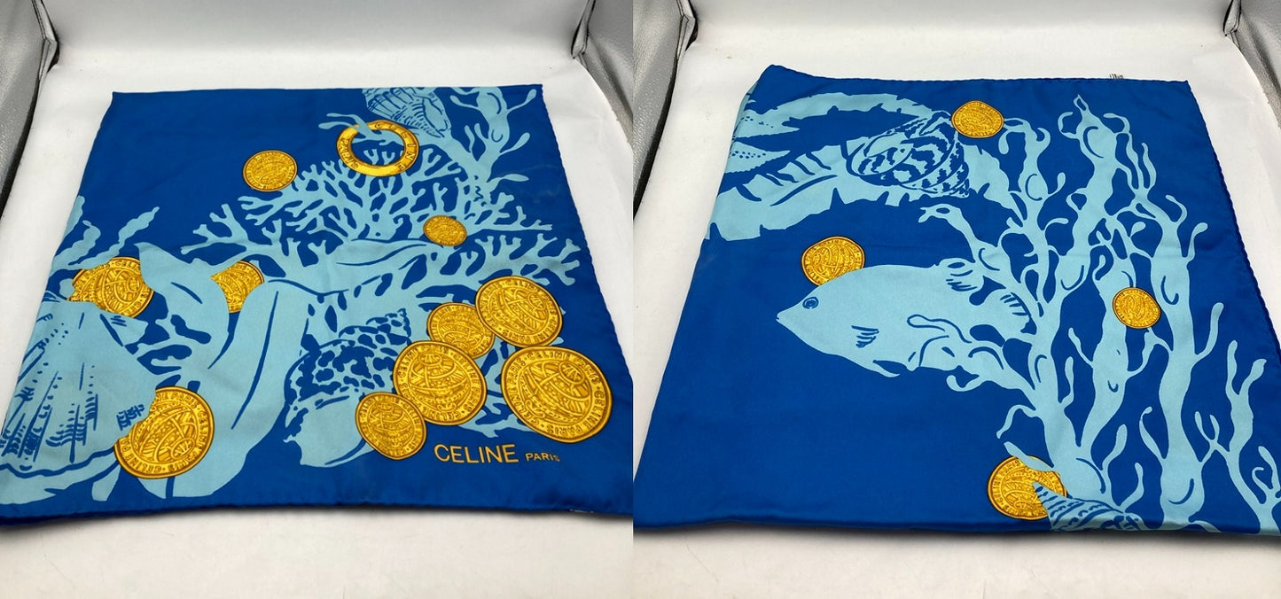 CELINE セリーヌ マリン柄 スカーフ シルク100％ 中古 D4