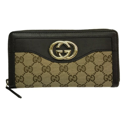 GUCCI グッチ GGキャンバス SUKEY 長財布 ユニセックス ラウンドファスナー ジップ スーキー インターロッキング ブラウン 308012 中古 T1