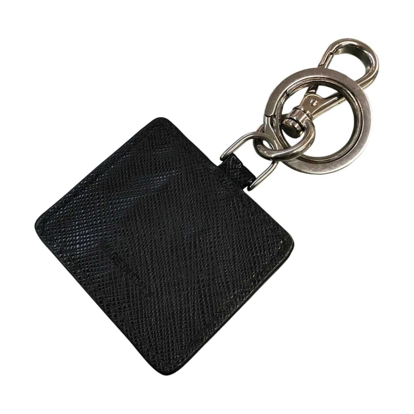 PRADA プラダ キーホルダー レザープレート キーリング チャーム 車 シルバー/ブラック 中古 T1