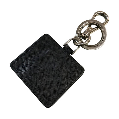 PRADA プラダ キーホルダー レザープレート キーリング チャーム 車 シルバー/ブラック 中古 T1