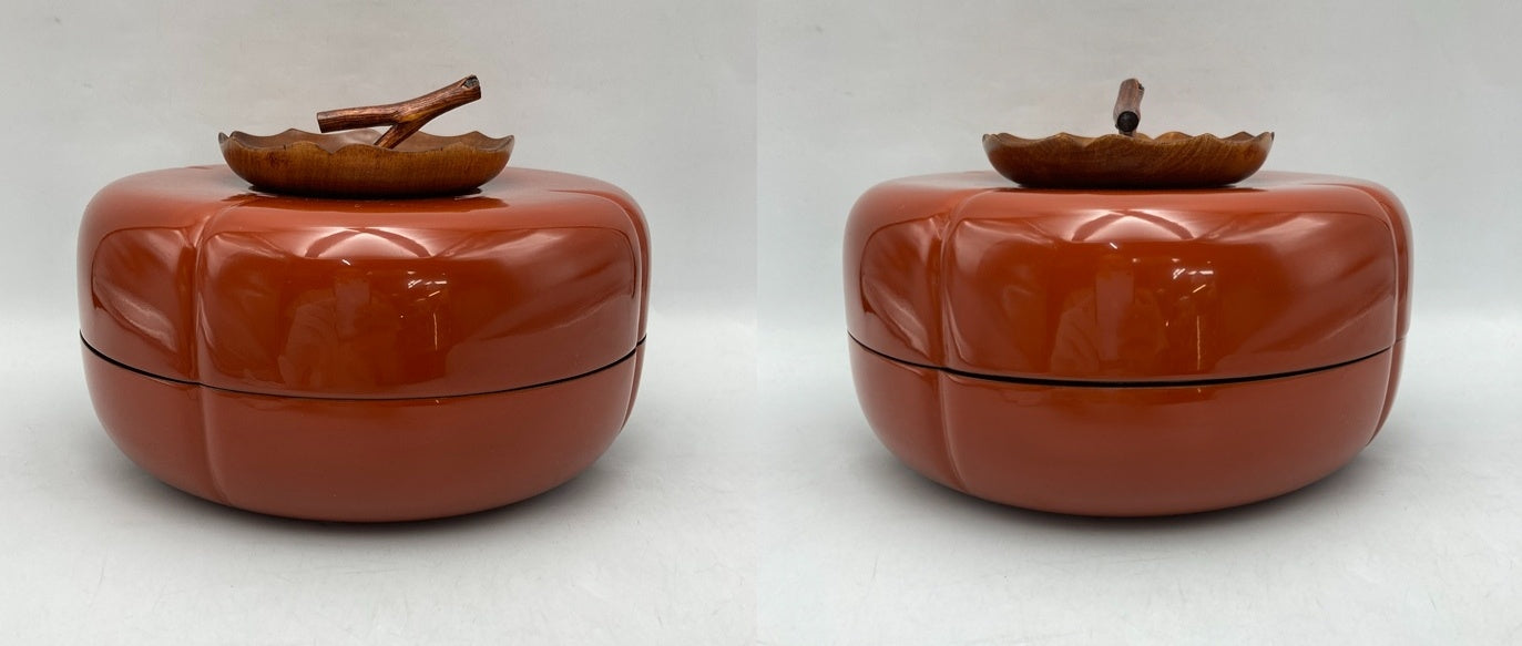 山中塗 雅峰 天然木 うるし塗装 柿型 菓子器 中古 D4