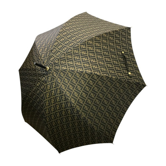 FENDI フェンディ ズッカ 長傘 レディース 60cm 8本骨 ポリエステル 手開き式 雨傘 ブラウン 中古 T1