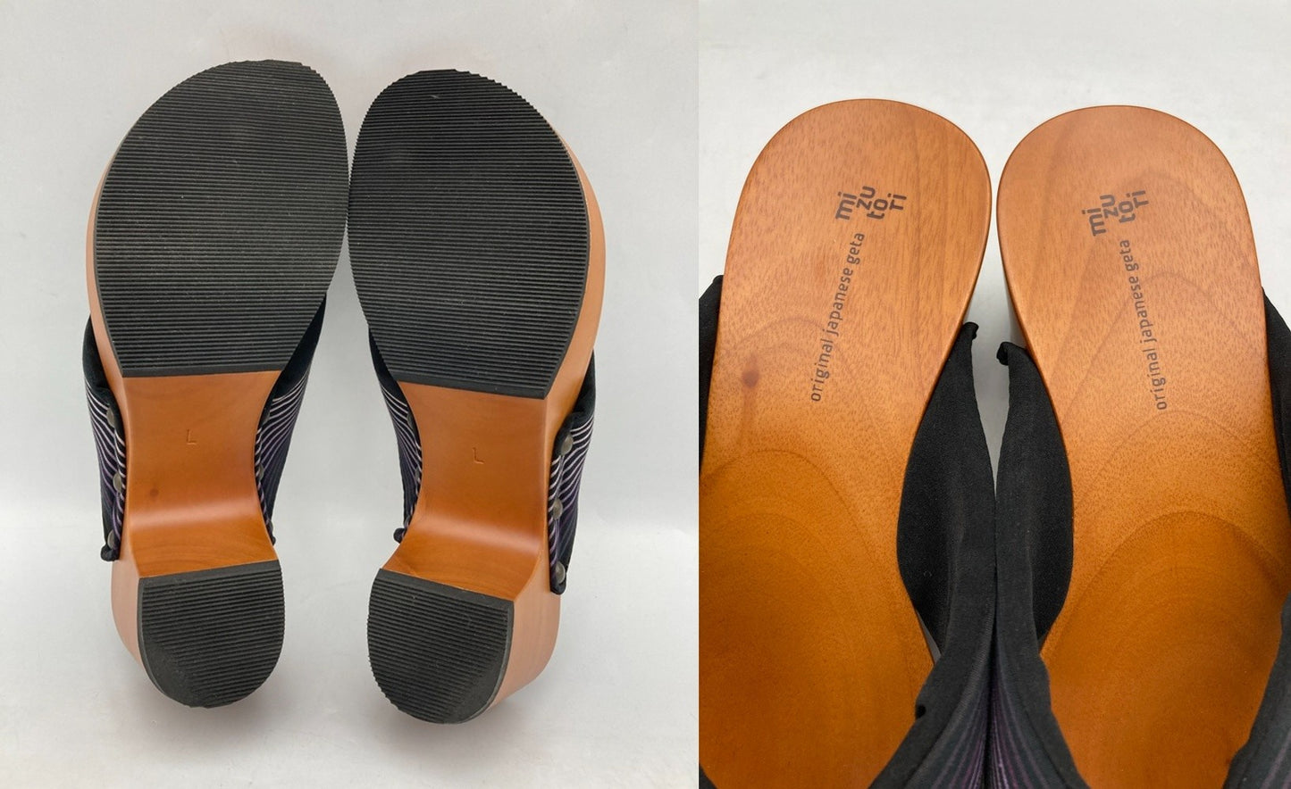 mizutori みずとりの下駄 hitete 6.5 紫流 黒・紫（小倉 縞縞) サイズL レディース 中古 D4