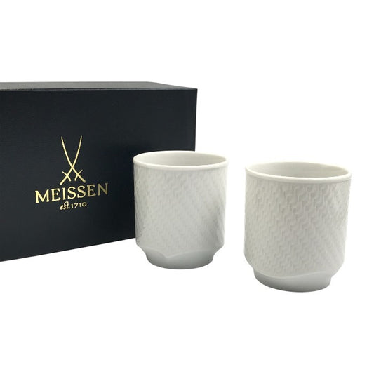 Meissen マイセン 波の戯れ スモールタンブラー ペア 270ml 2個セット ホワイト 白磁 シンプル 湯呑 000000/55405 中古 T1
