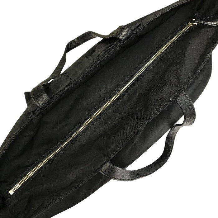 PRADA プラダ トートバッグ レディース リボン ロゴ ナイロン レザーハンドル 三角プレート A4収納可 ブラック 中古 T1