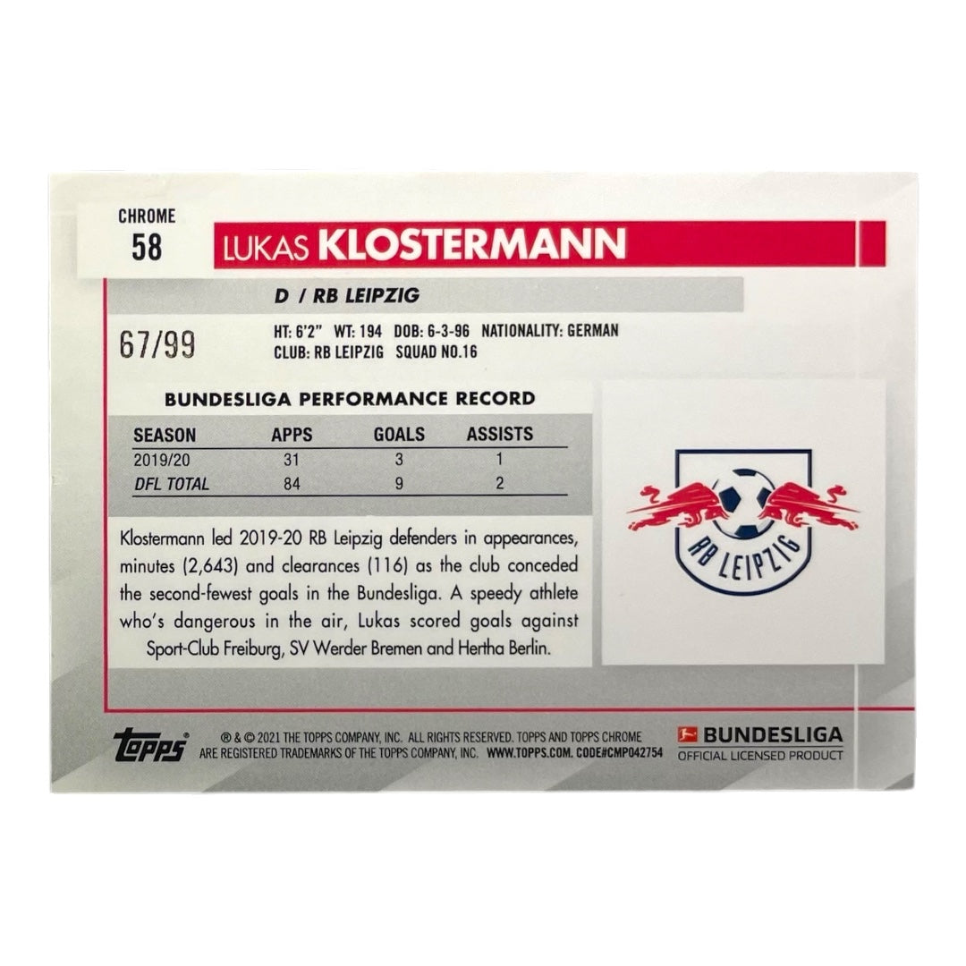 TOPPS サッカーカード CHROME LUKAS KLOSTERMANN LEIPZIG /99 #58 中古 IT2