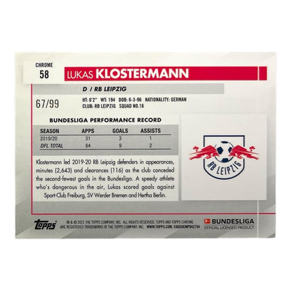 TOPPS サッカーカード CHROME LUKAS KLOSTERMANN LEIPZIG /99 #58 中古 IT2