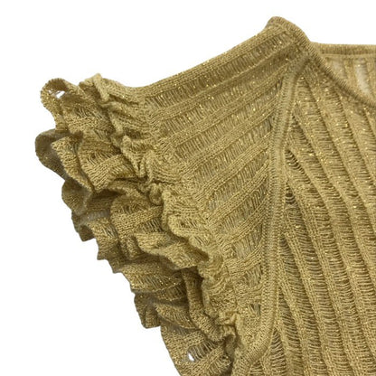 LOUIS VUITTON ルイヴィトン ニットトップス レディース フレンチスリーブ フリル カシミヤ/シルク ラメ セーター ベージュ Mサイズ 中古 T1