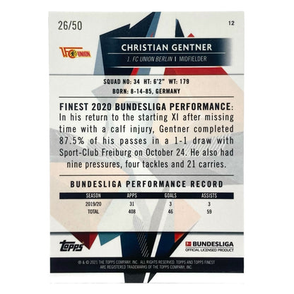 TOPPS サッカーカード FINEST CHRISTIAN GENTNER UNION BERLIN 26/50 #12 中古 IT2