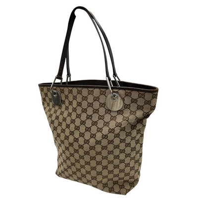 GUCCI グッチ GGキャンバス トート バッグ 120836 ブラウン 鞄 ブランド レディース おしゃれ レザー 中古 W４