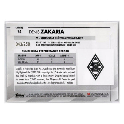 TOPPS サッカーカード CHROME DENIS ZAKARIA BORUSSIA MONCHENGLADBACH /250 #74 中古 IT1