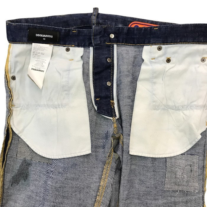 DSQUARED2 ディースクエアード デニムパンツ メンズ ジーンズ ボタンフライ ダメージ加工 インディゴブルー 48サイズ S74LB0871 S30342 中古 T1