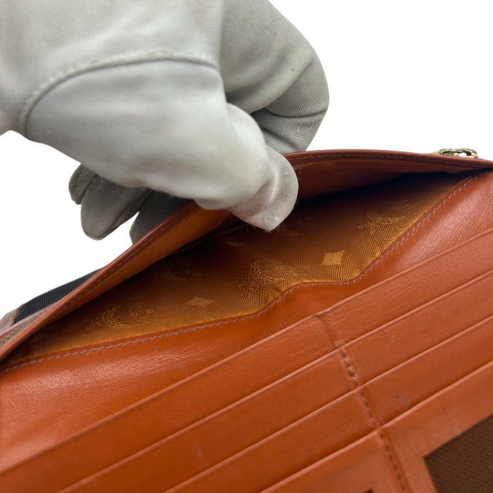 MCM モノグラム 二つ折り長財布 ブラウン 定期入れ 薄型 エムシーエム レディース メンズ ブランド 中古 W４