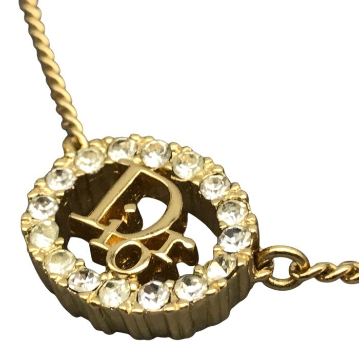 Christian Dior クリスチャンディオール ネックレス レディース CD ロゴ ラインストーン ヴィンテージ ゴールド 40cm 中古 T1