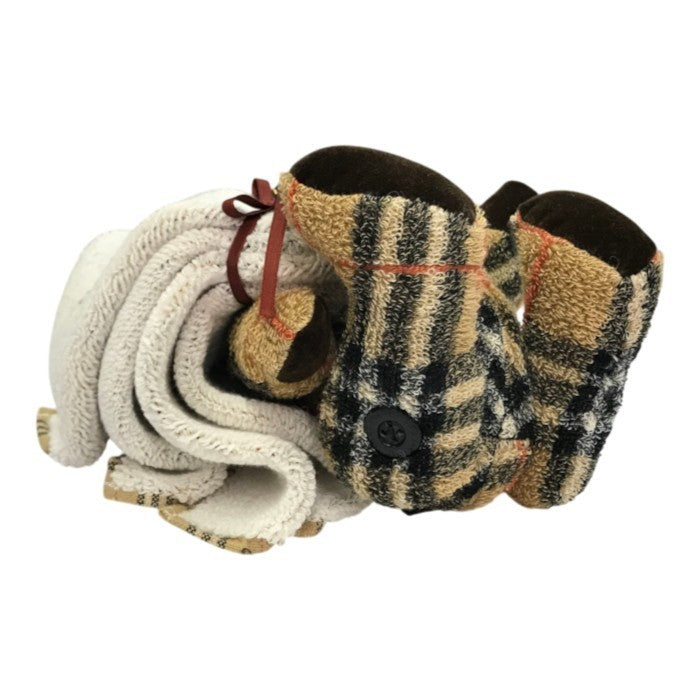 BURBERRY バーバリー ベア ぬいぐるみ ハンカチセット ノバチェック クマ タオル地 インテリア 手足可動 ベージュ 中古 T1