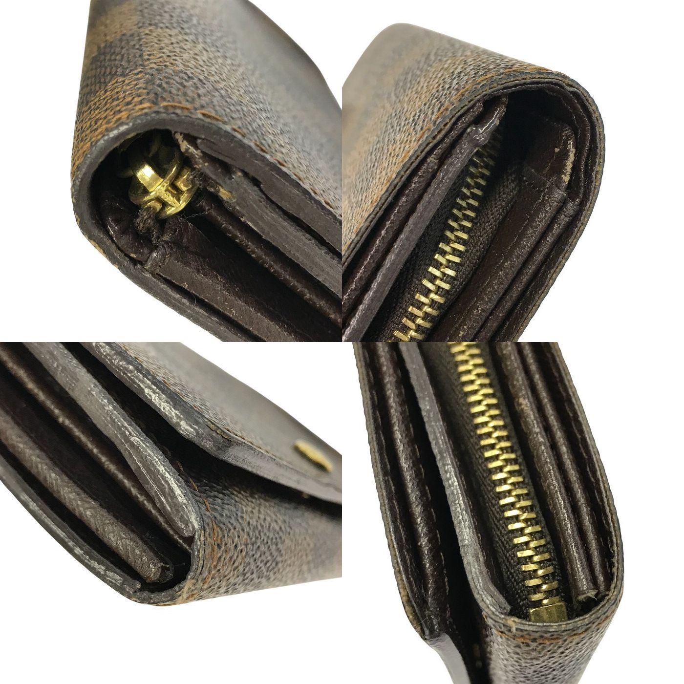 LOUIS VUITTON ルイヴィトン ダミエ エベヌ ポルトモネビエトレゾール 財布 2つ折り 小銭入れ付き ブラウン N61730 中古 T1