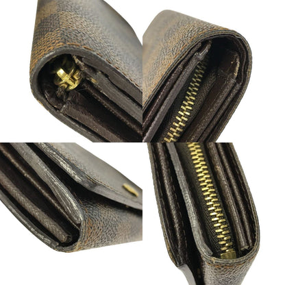 LOUIS VUITTON ルイヴィトン ダミエ エベヌ ポルトモネビエトレゾール 財布 2つ折り 小銭入れ付き ブラウン N61730 中古 T1
