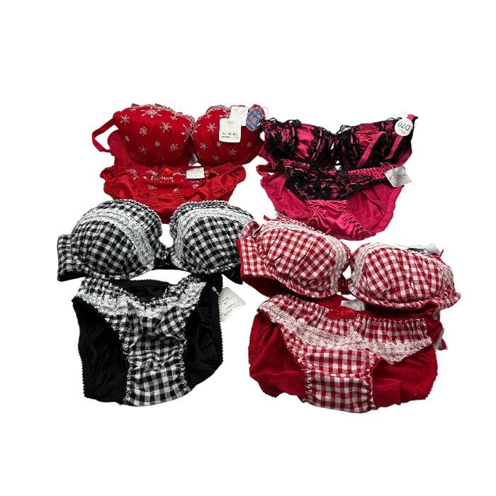 未使用品 PUG パグ petit palissee プチ パリーゼ Piace Rosso ブラジャー パンツ 4セット D70 M レディース 下着 ショーツ かわいい レース ギンガムチェック 中古 W４