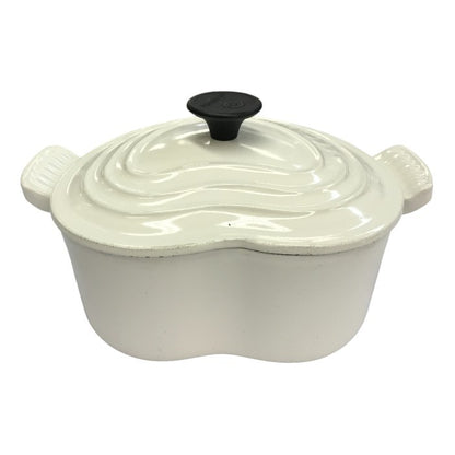 LE CREUSET ル・クルーゼ ココットダムール 両手鍋 2L ハート型 蓋付き 鋳物 ホーロー IH対応 ホワイト 中古 T1