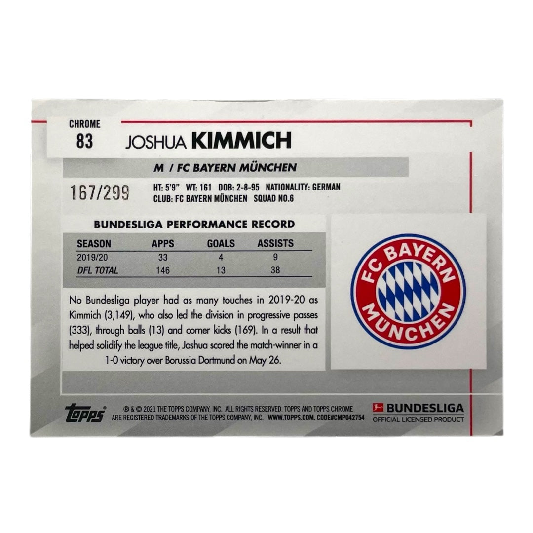 TOPPS サッカーカード CHROME JOSHUA KIMMICH BAYERN MUNCHEN /299 #83 中古 IT2
