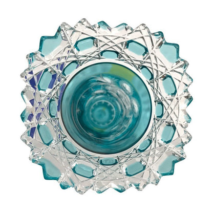 Meissener Bleikristall マイセン クリスタル 一輪挿し フラワーベース 花瓶 ハンドカット 花柄 ターコイズ 中古 T1