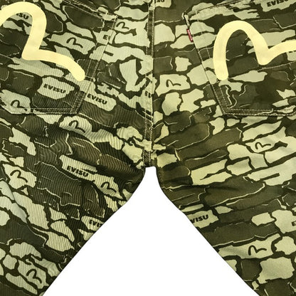 EVISU エヴィス ショートパンツ メンズ コットン ハーフパンツ 短パン カモメ カモフラ 迷彩 カーキグリーン 36サイズ 2001 中古 T1