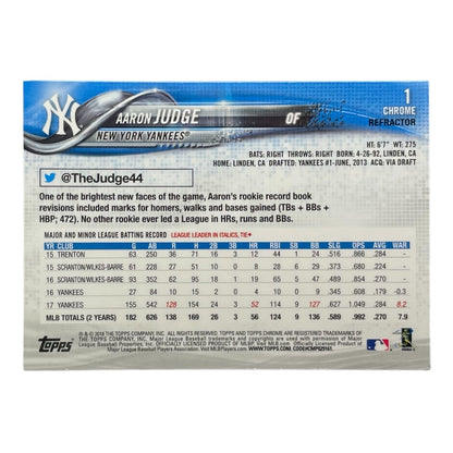 TOPPS MLBカード CHROME AARON JUDGE NEW YORK YANKEES #1 中古 IT2