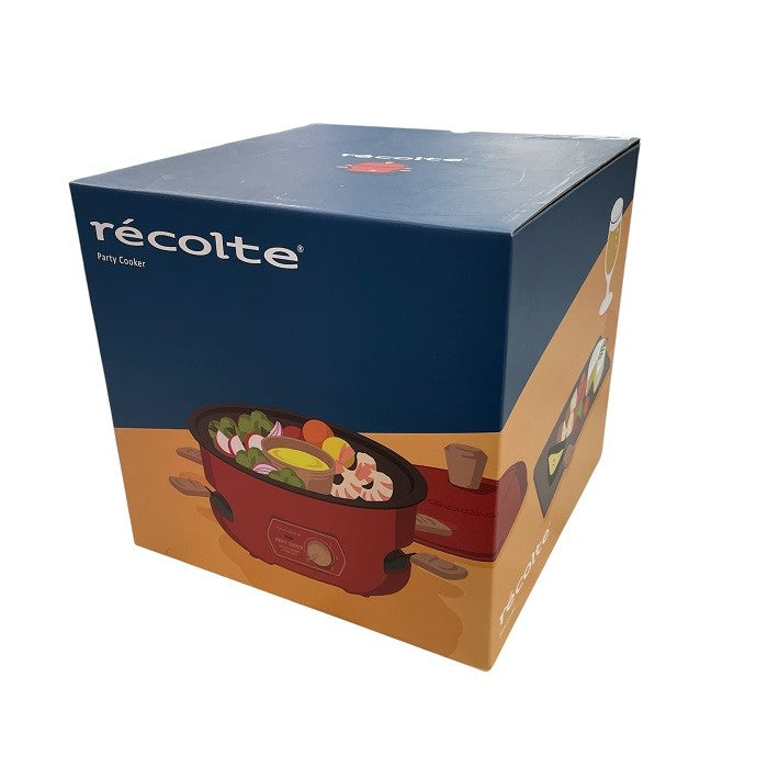 recolte レコルト パーティークッカー 卓上調理器 ホットプレート 丸型 フォンデュ鍋 たこ焼き器 ポップコーンメーカー 蒸し料理 同時調理可能 専用フタ ココット付き ミニパン4個 カードレシピ付 レッド RRF-3 コンパクト おしゃれ 調理家電 中古 R1