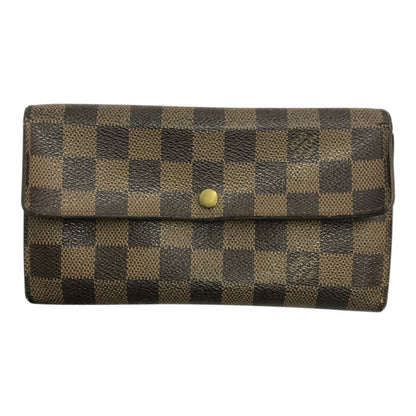 LOUIS VUITTON ルイヴィトン ダミエ ポシェット ポルト モネ クレディ 長財布 二つ折り カード2枚 ブラウン N61725 中古 T1
