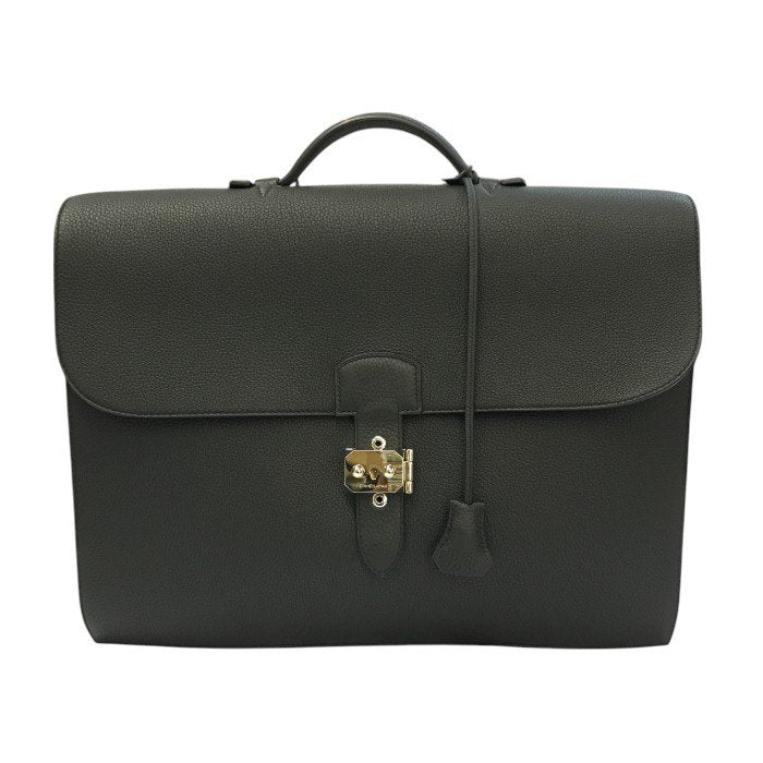 HERMES エルメス サックアデペッシュ ブリーフケース メンズ ビジネスバッグ 書類ケース シルバー金具 ブラック 中古 T1