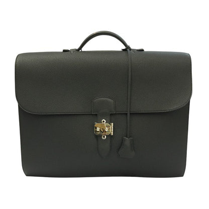 HERMES エルメス サックアデペッシュ ブリーフケース メンズ ビジネスバッグ 書類ケース シルバー金具 ブラック 中古 T1