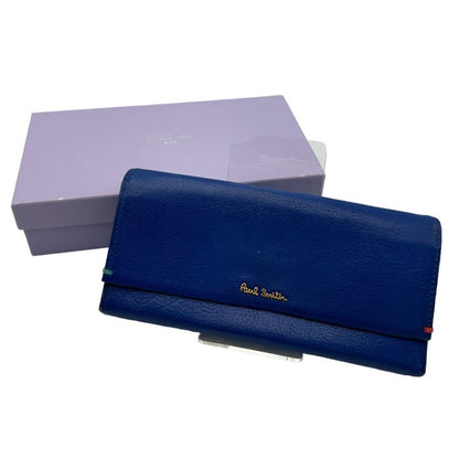 Paul Smith ポールスミス ゴートスキン ハイライトステッチ 長財布 山羊革 レディース カード入れ 札入れ 小銭入れ ブルー 中古 W４