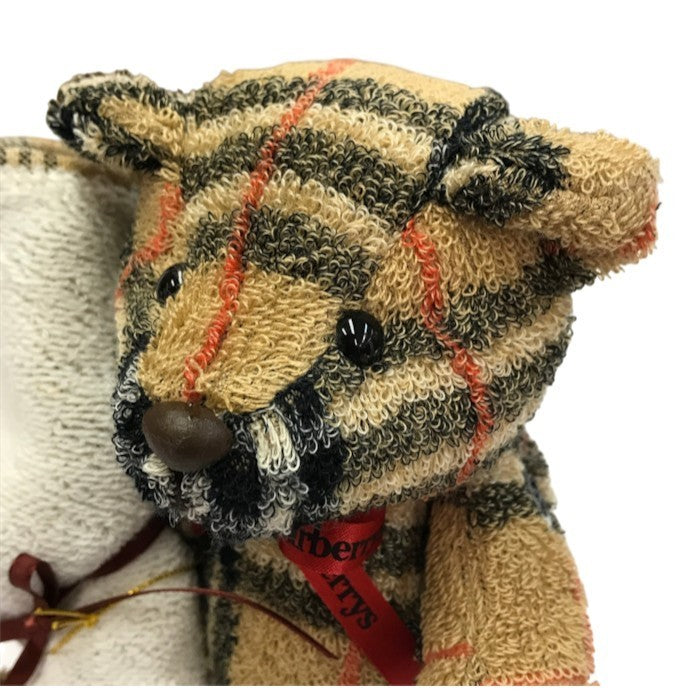 BURBERRY バーバリー ベア ぬいぐるみ ハンカチセット ノバチェック クマ タオル地 インテリア 手足可動 ベージュ 中古 T1