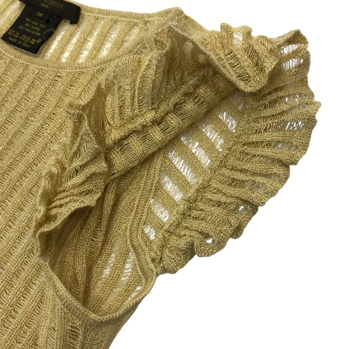 LOUIS VUITTON ルイヴィトン ニットトップス レディース フレンチスリーブ フリル カシミヤ/シルク ラメ セーター ベージュ Mサイズ 中古 T1