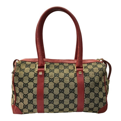 GUCCI グッチ GGキャンバス ミニボストンバッグ レディース レザー ショルダー ハンドバッグ グレー/レッド 0851 中古 T1
