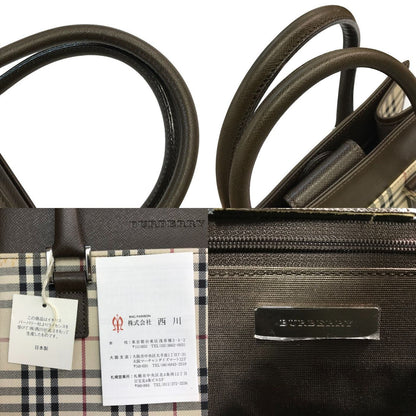 BURBERRY バーバリー ハンドバッグ レディース ノバチェック レザー ミニトート 西川製 ブラウン 中古 T1