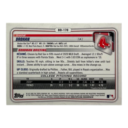 TOPPS MLBカード BOWMAN CHROME 1ST SHANE DROHAN BOSTON RED SOX #BD-170 中古 IT2